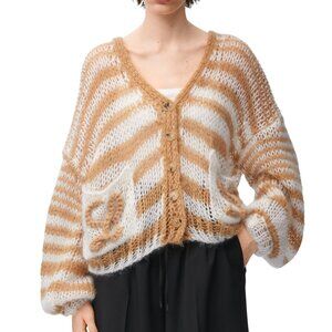 Loewe Anagram Mohair Cardigan White And Camel
